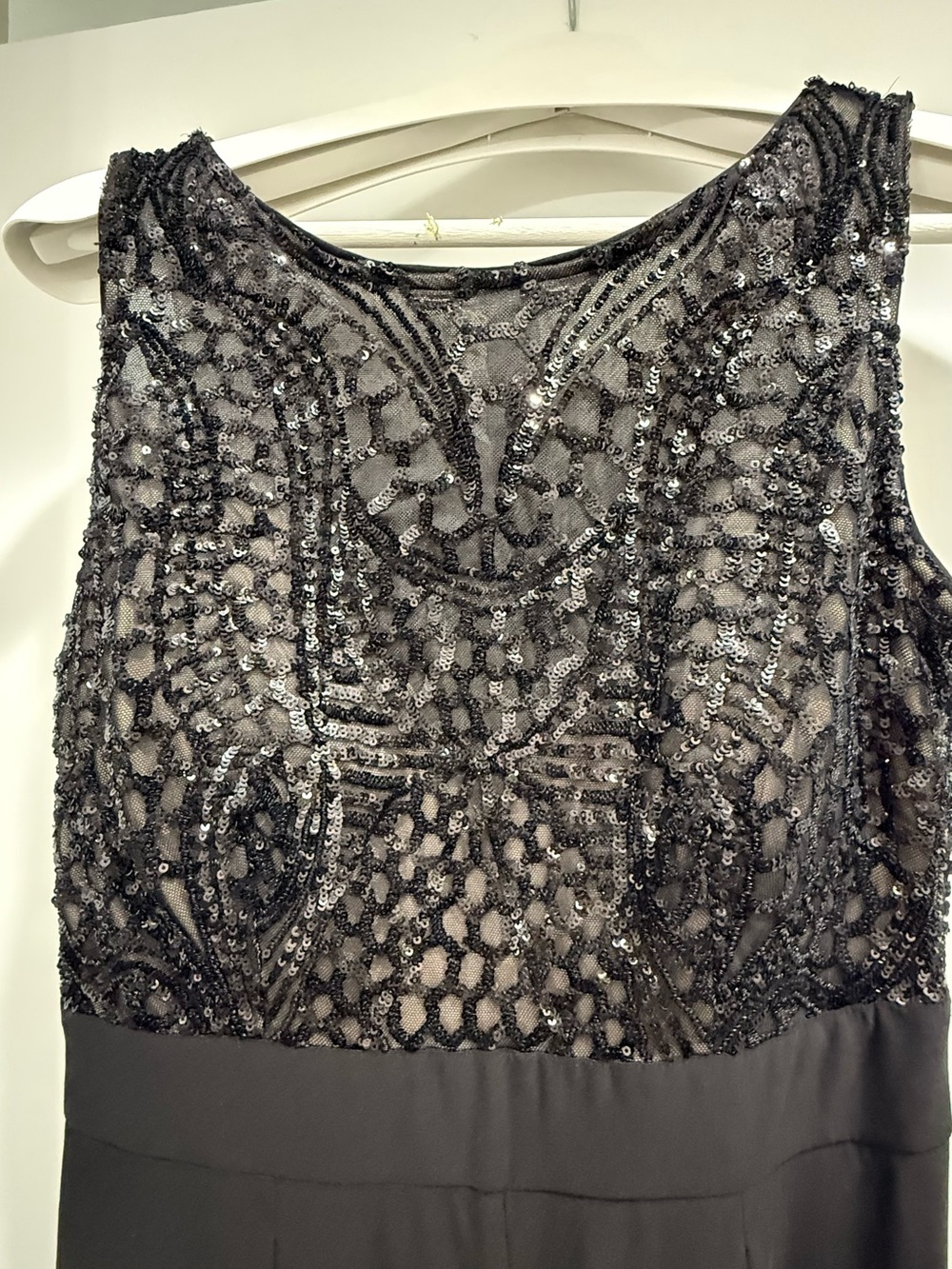 R&M Richards Black Sequin Jumpsuit – Sleeveless Wide‑Leg Evening Pantsuit, Size